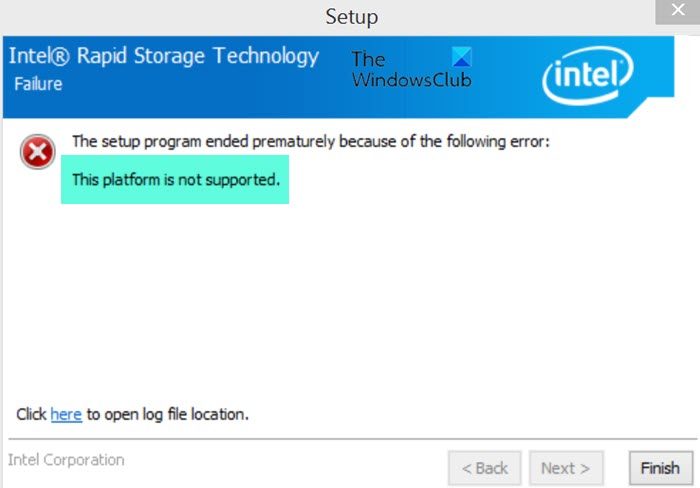 Intel Rapid Storage Technology platform is not supported