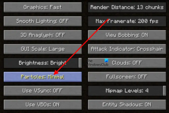 Keep particle effect to minimal in Minecraft
