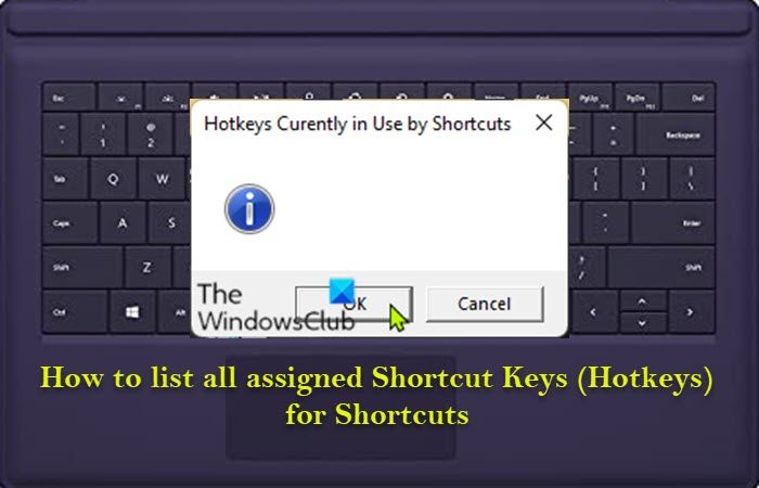 List all assigned Keyboard Shortcut Keys (Hoykeys) for Shortcuts