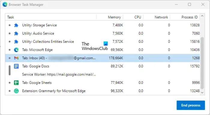 Manage tabs in Edge using built-in Task Manager