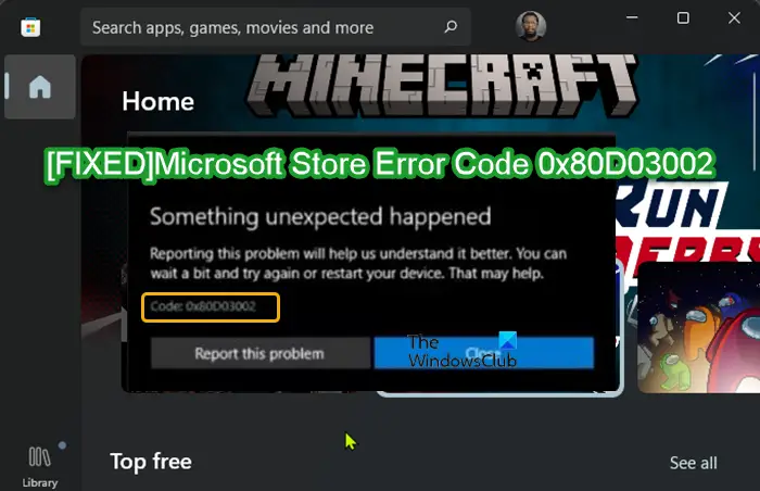 Microsoft Store Error Code 0x80D03002