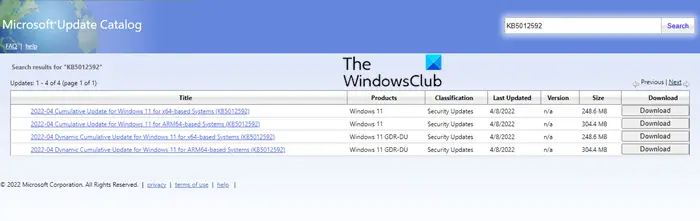 Microsoft Update catalog