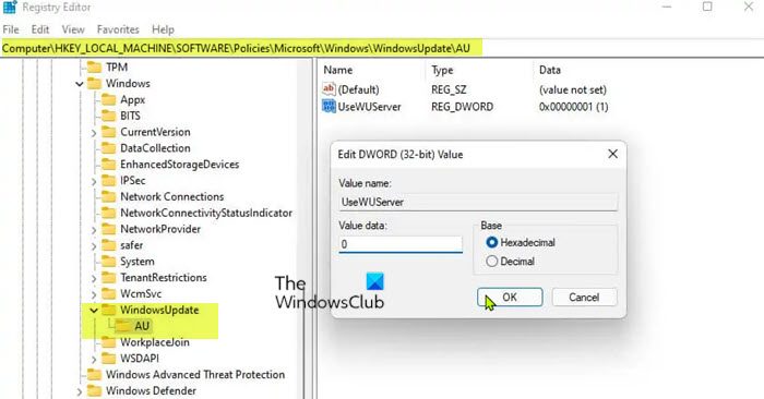 Modify UseWUServer registry key