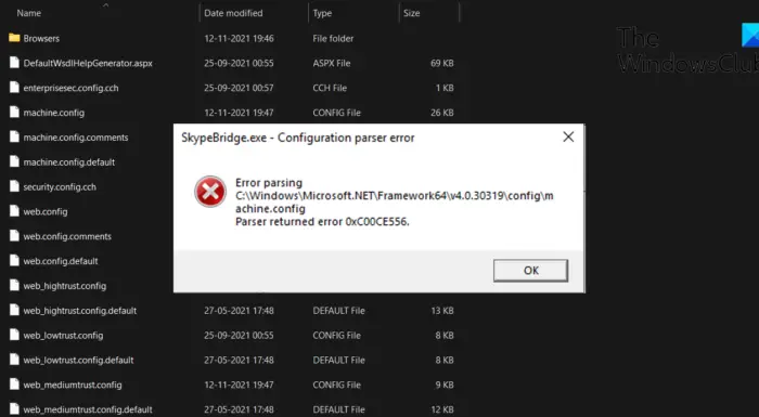 NET Parsing Error 0xC00CE556