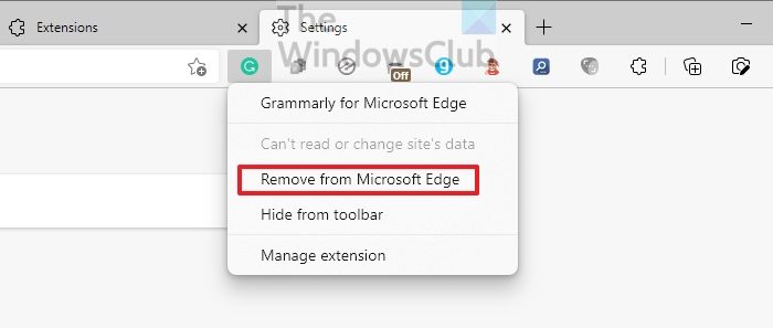 Remove Extension from Edge