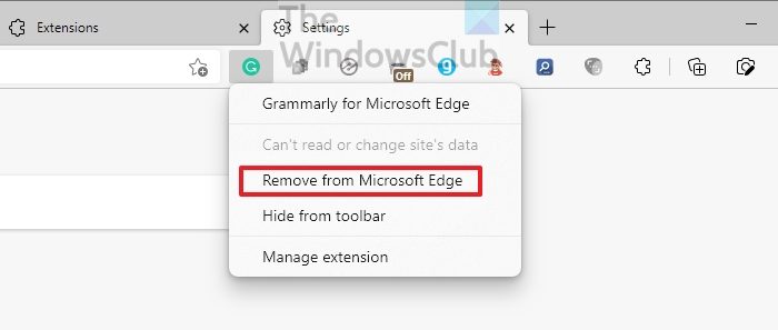 Entfernen Sie Die Erweiterung Von Edge
