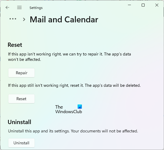 Ripristina l'app Posta e Calendario