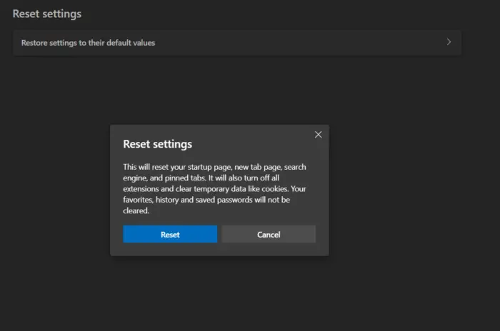Reset Microsoft Edge settings