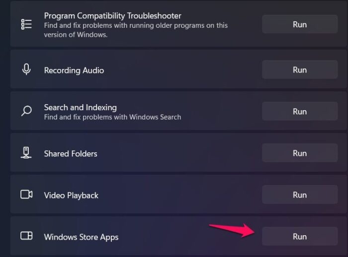 Run Windows Store App troubleshooter