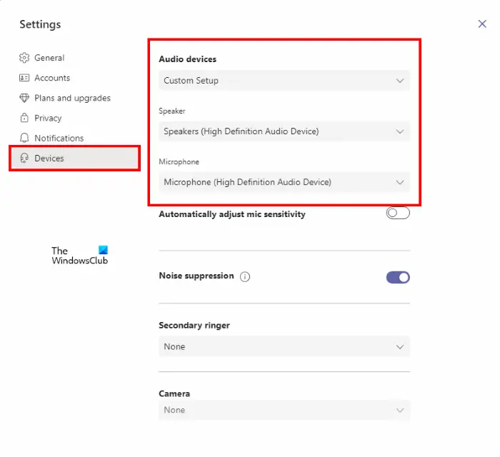 Select right audio device in Teams