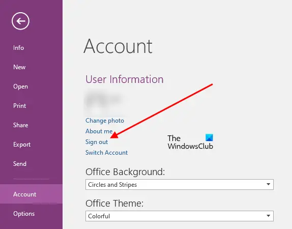 Sign out from OneNote