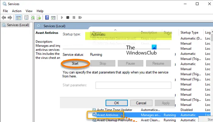 Start or Restart Avast Antivirus Service