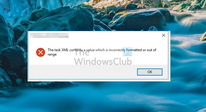 Task XML contains a value incorrectly connected or out of range