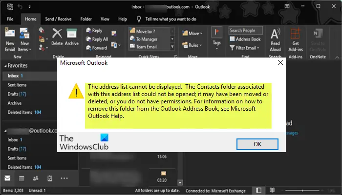 The address list cannot be displayed The address list cannot be displayed