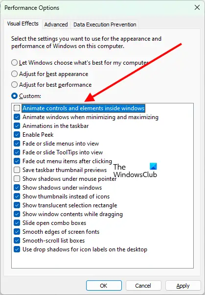 Turn off animations in Windows