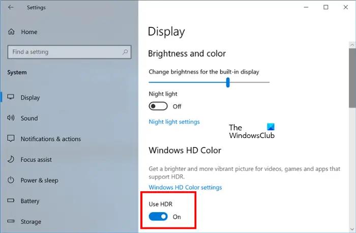 Turn on HDR in Windows 10