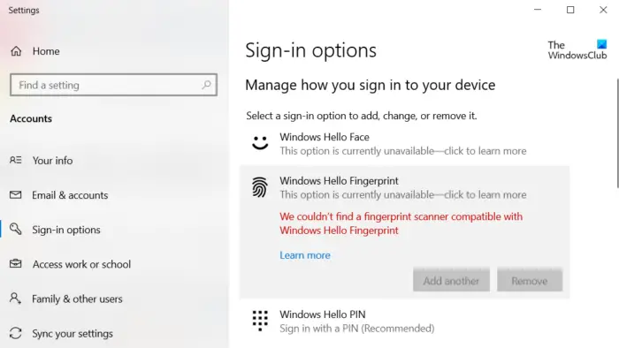 We couldn't find a fingerprint scanner compatible with Windows Hello Fingerprint