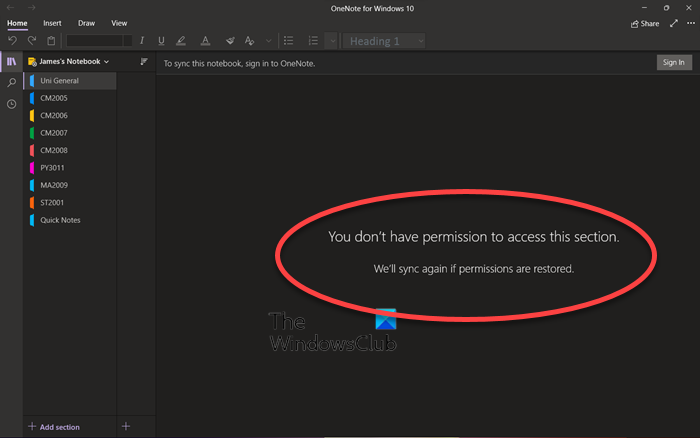 You Don T Have Permission To Access This Section Onenote Error