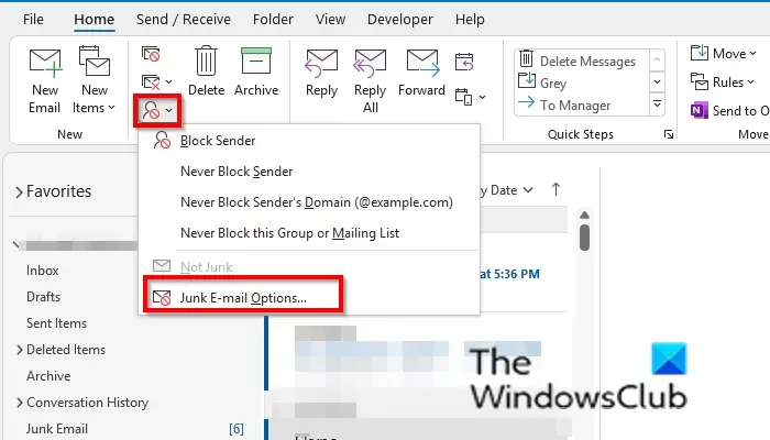 How to change Junk Email Protection Level in Outlook