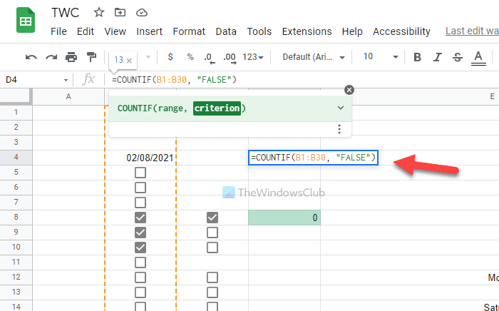 How to count checkbox in Google Sheets