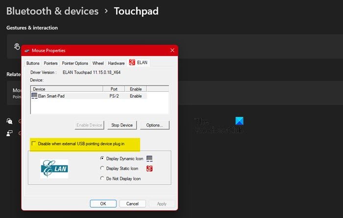 Disable touchpad