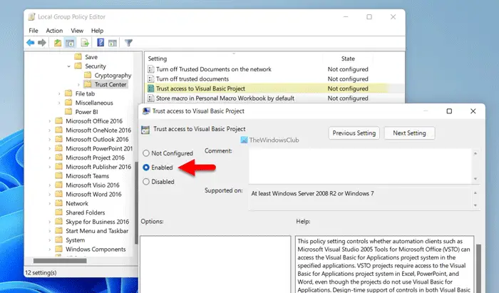 How to enable or disable Trust access to Visual Basic Project in Office apps