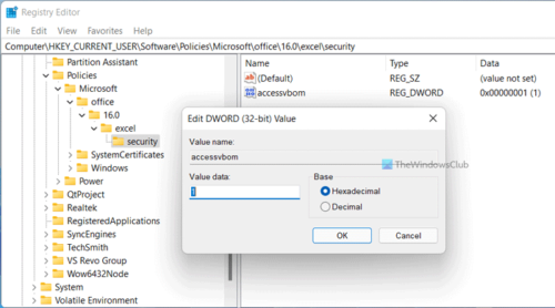 Enable or disable Trust access to Visual Basic Project in Office apps