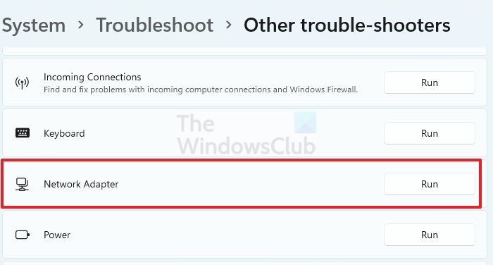 network adater troubleshooters
