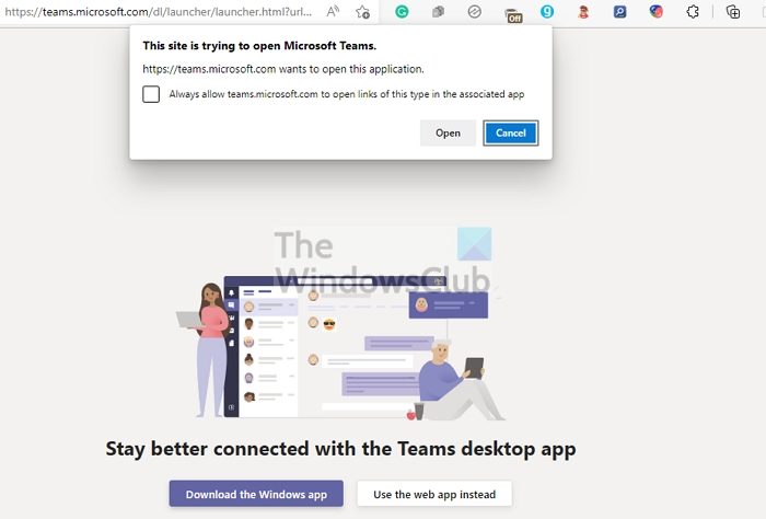 open microsoft teams browser prompt