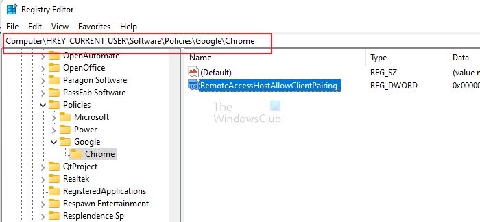 remote access host allow Chrome Registry