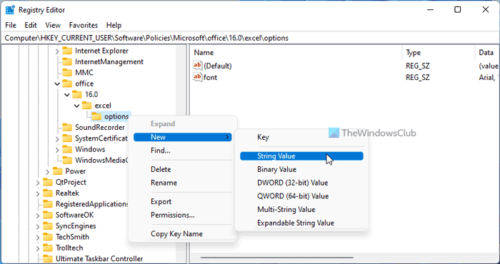 How to set default font in excel using registry and group policy