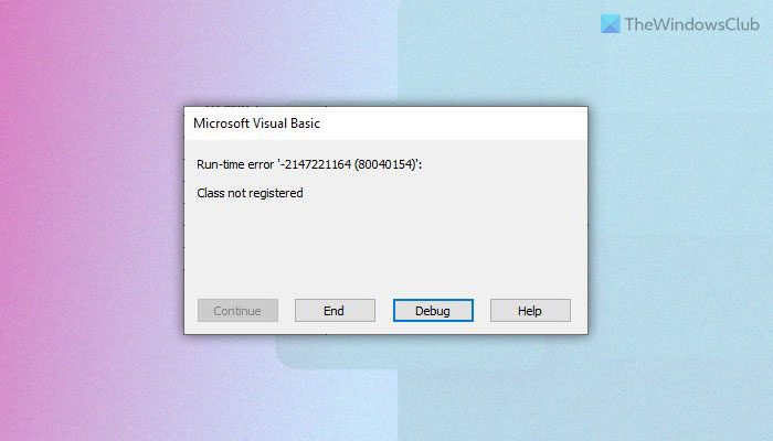 Fix VBA Run-time error Class not registered in Excel