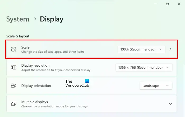 Adjust display scaling in Windows