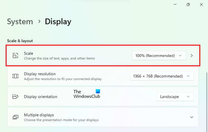 Adjust display scaling in Windows