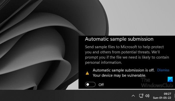 Automatic sample submission is off in Microsoft Defender