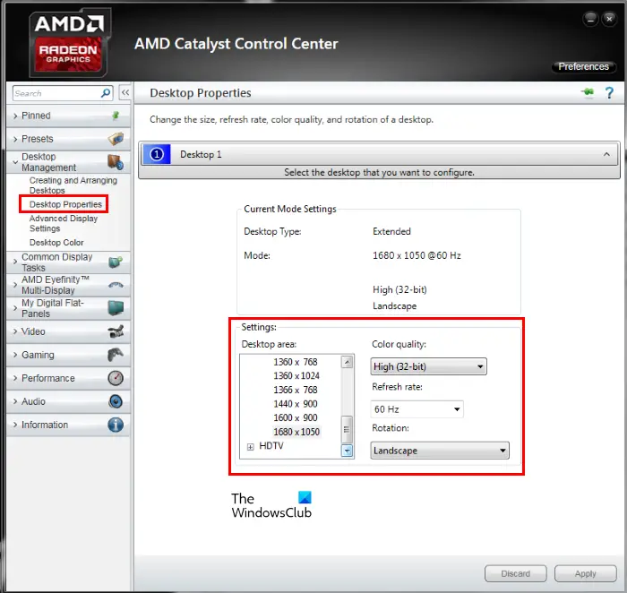 Change resolution using AMD Catalyst Control Center