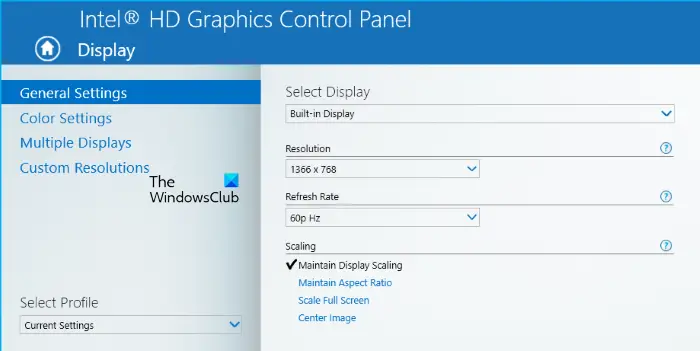 Change resolution using Intel HD Graphics Control Panel