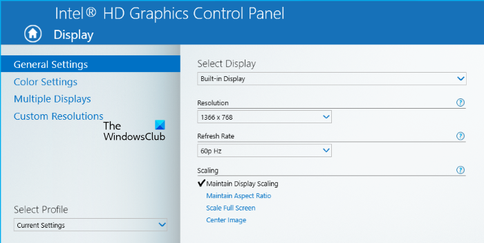 Change resolution using Intel HD Graphics Control Panel