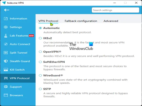 Change the VPN Tunneling Protocol