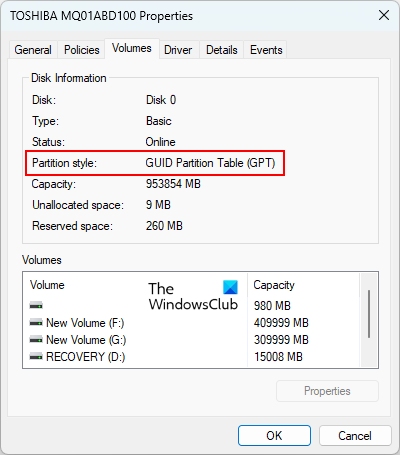Check partition style of a disk