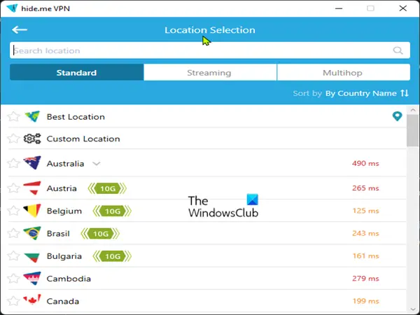 Check your preferred VPN server connection