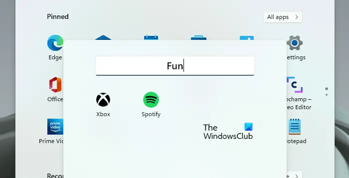 Create a folder in Start Menu of Windows 11