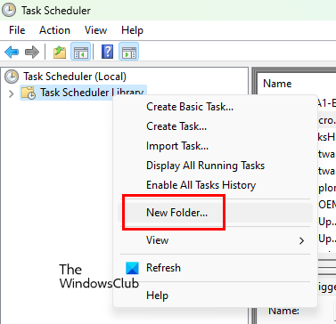 Create a new folder in Task Scheduler