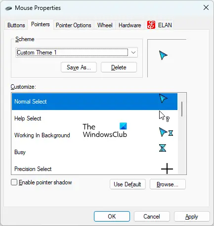 Create custom cursor scheme in Windows