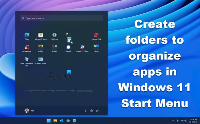 Create folders to organize apps in Windows 11 Start Menu