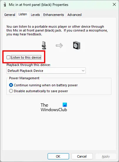 Disable Listen to this device feature for MIC