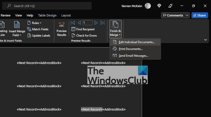 Convert excel to word labels