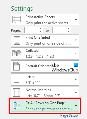 Fit all rows on one page in Excel