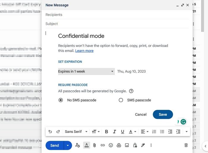 Gmail Confidentail Mode