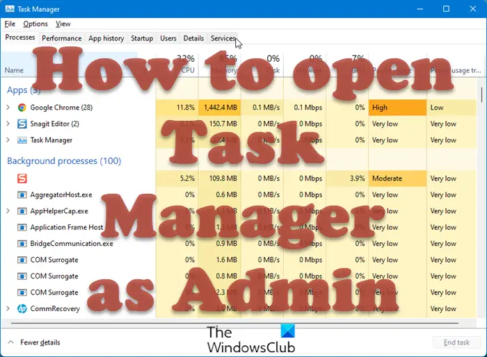 How to open Task Manager as Admin in Windows 11/10